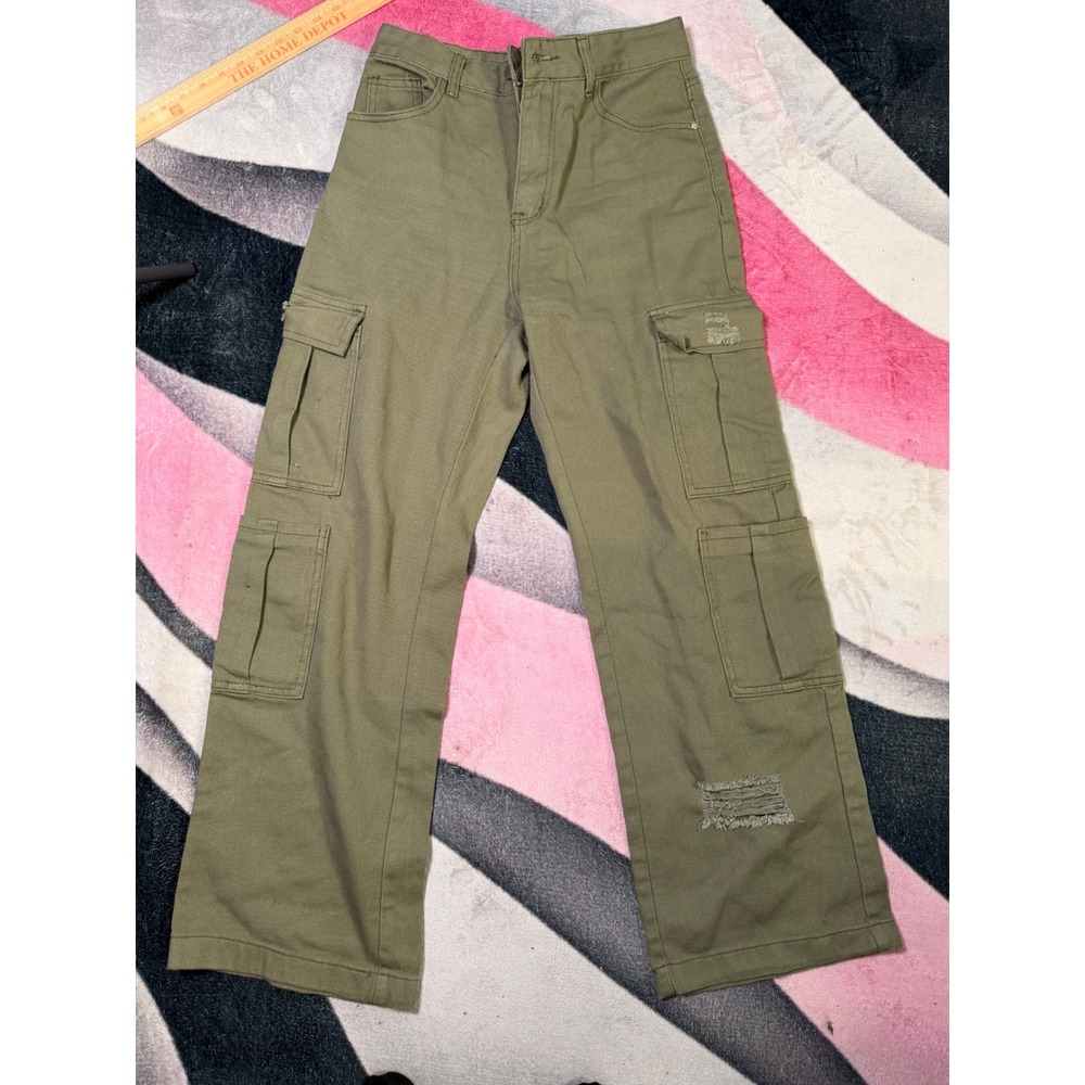 SHEIN Olive Green Distressed Cargo Pants High Waisted Straight Leg Women Size 6